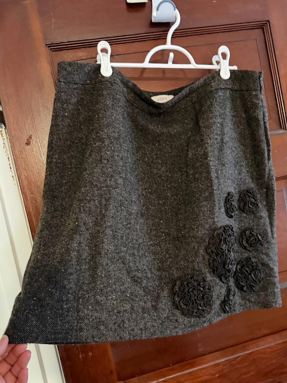 LOFT Charcoal Gray A-Line Skirt with Floral Rosette Detail